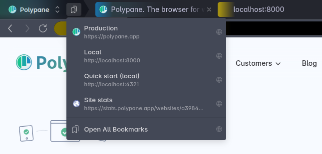 Bookmarks dropdown