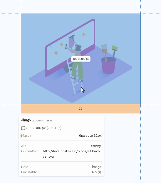 Inspecting an image with alt text using Polypane Peek