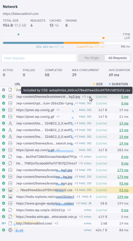 The initiator of a request is highlighted when hovering over it