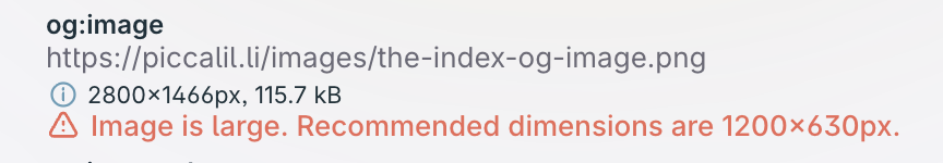 The OG image size warning in the meta panel