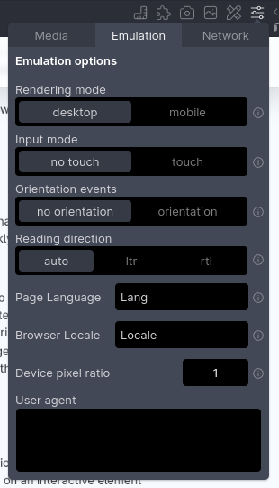new Page Language option in Emulation popup