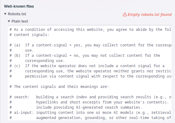 The robots.txt contents in the meta panel