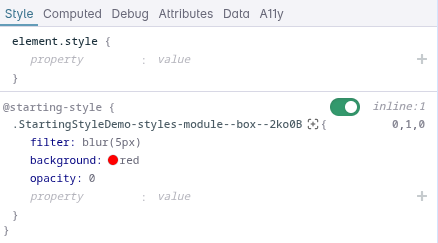Starting style toggle in the style panel