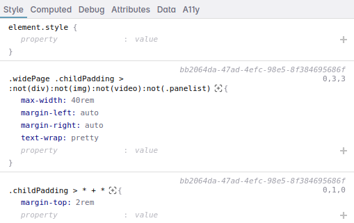 The Styles tab in the Elements panel showing CSS rules and media queries.