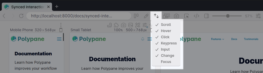 Synced interactions control in the address bar.